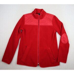 TALBOTS - WOMEN'S RED FLEECE FULL ZIP JACKET - SIZE XS - ELBOW PATCHES
